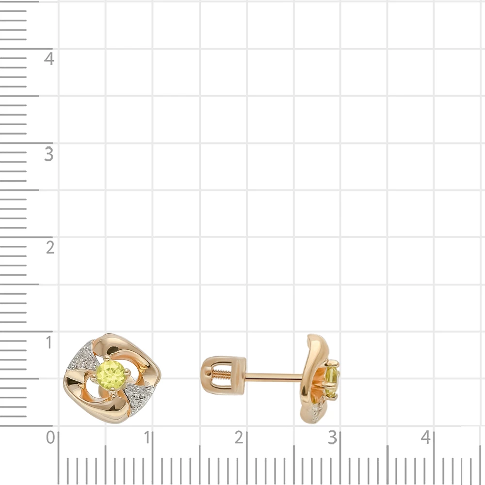 Серьги с хризолитом и фианитами из красного золота 375 пробы 2