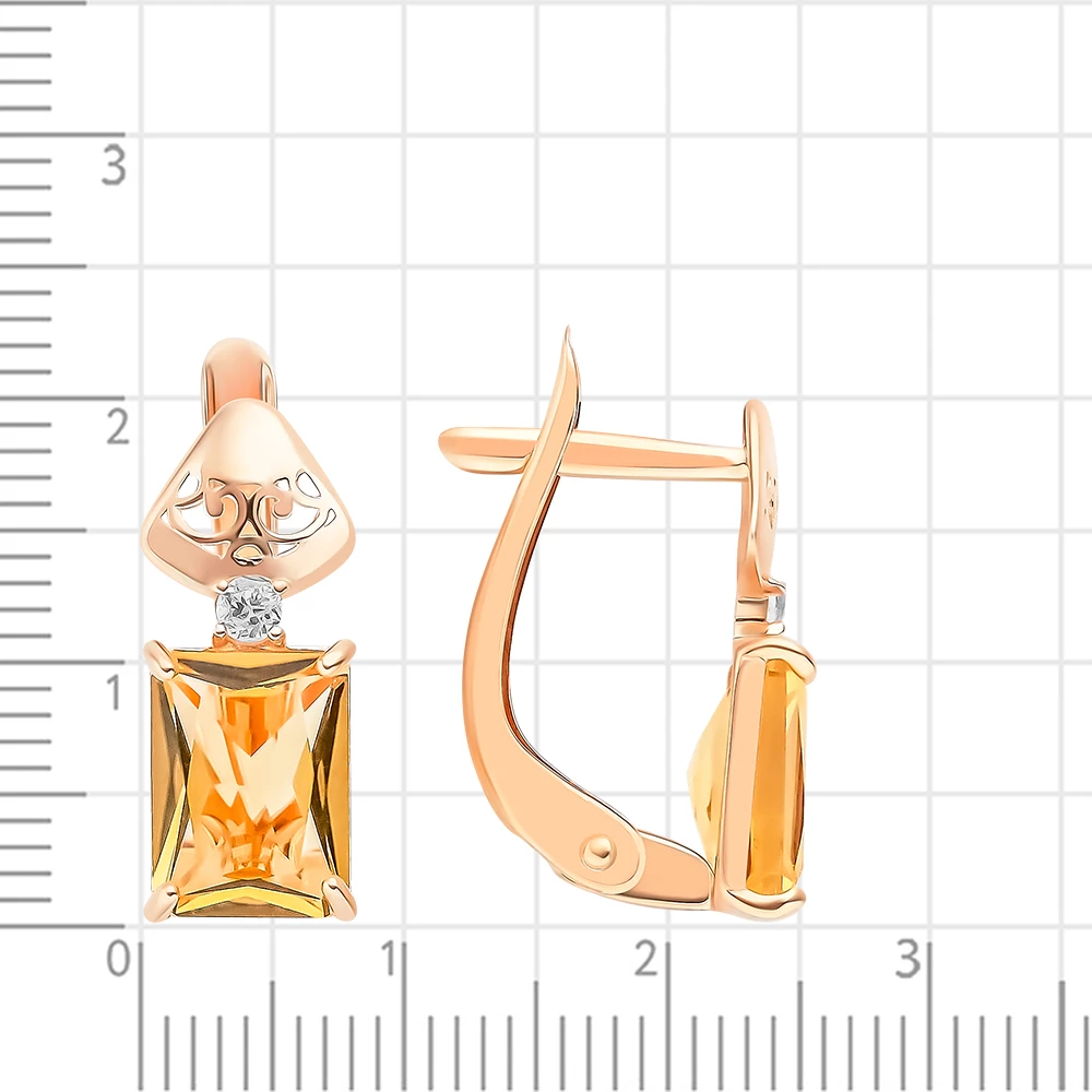 Серьги с цитрином и фианитами из красного золота 585 пробы 3