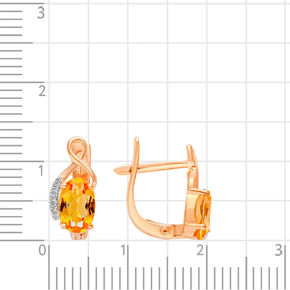 Серьги с цитрином и фианитами из красного золота 375 пробы 2