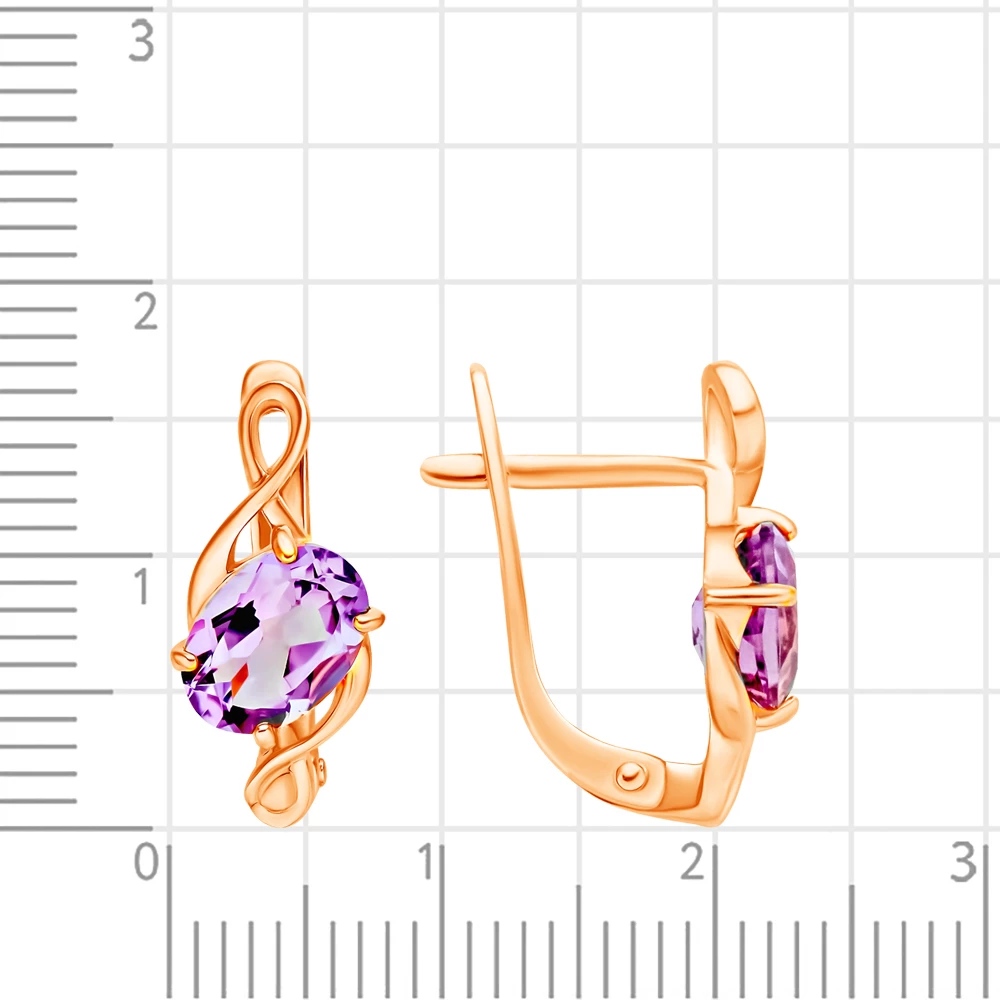 Серьги с аметистами из красного золота 375 пробы 2