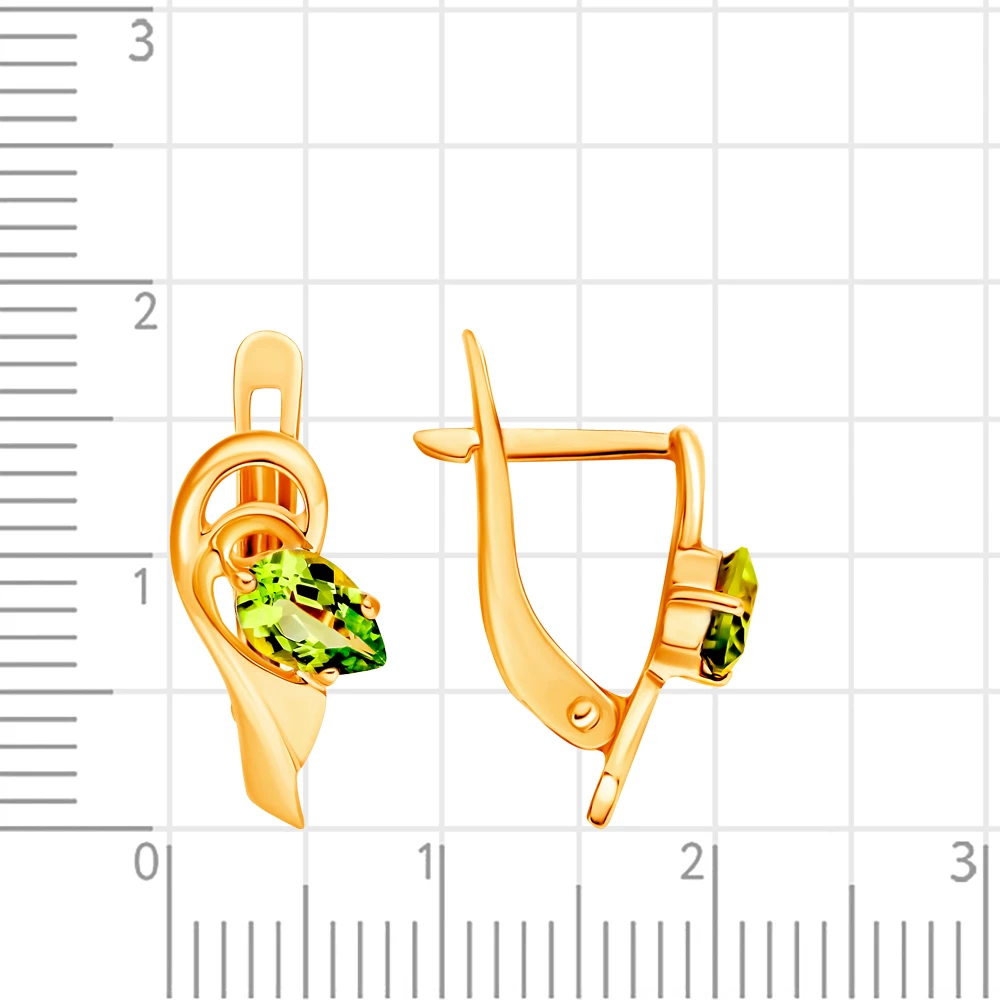 Серьги с хризолитами из красного золота 375 пробы 2