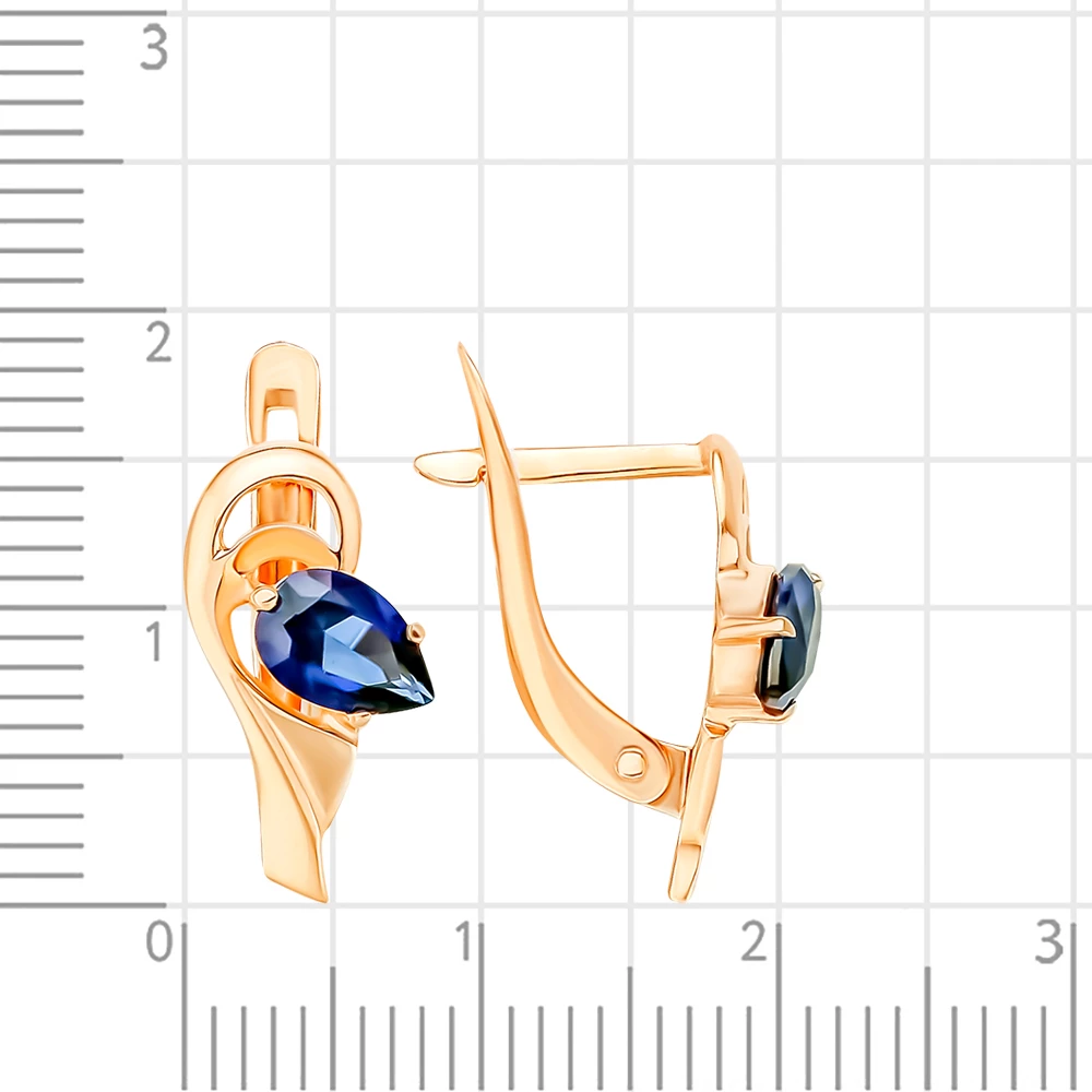 Серьги с сапфирами синтетическими из красного золота 375 пробы 2