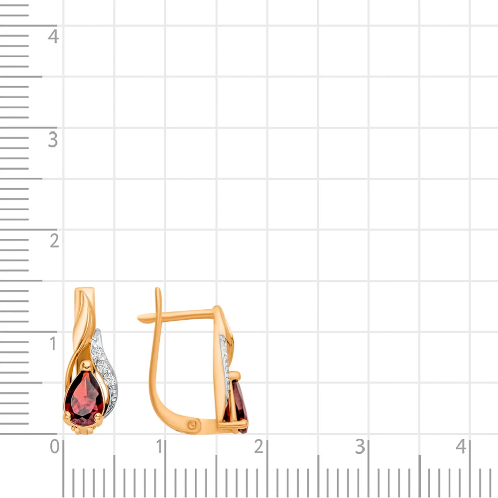 Серьги с гранатом и фианитами из красного золота 585 пробы 2