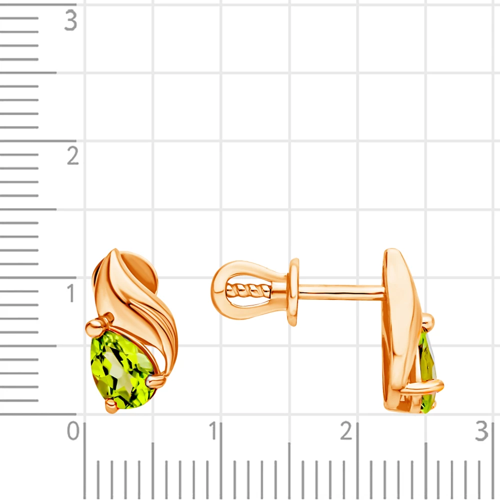 Серьги с хризолитами из красного золота 375 пробы 2