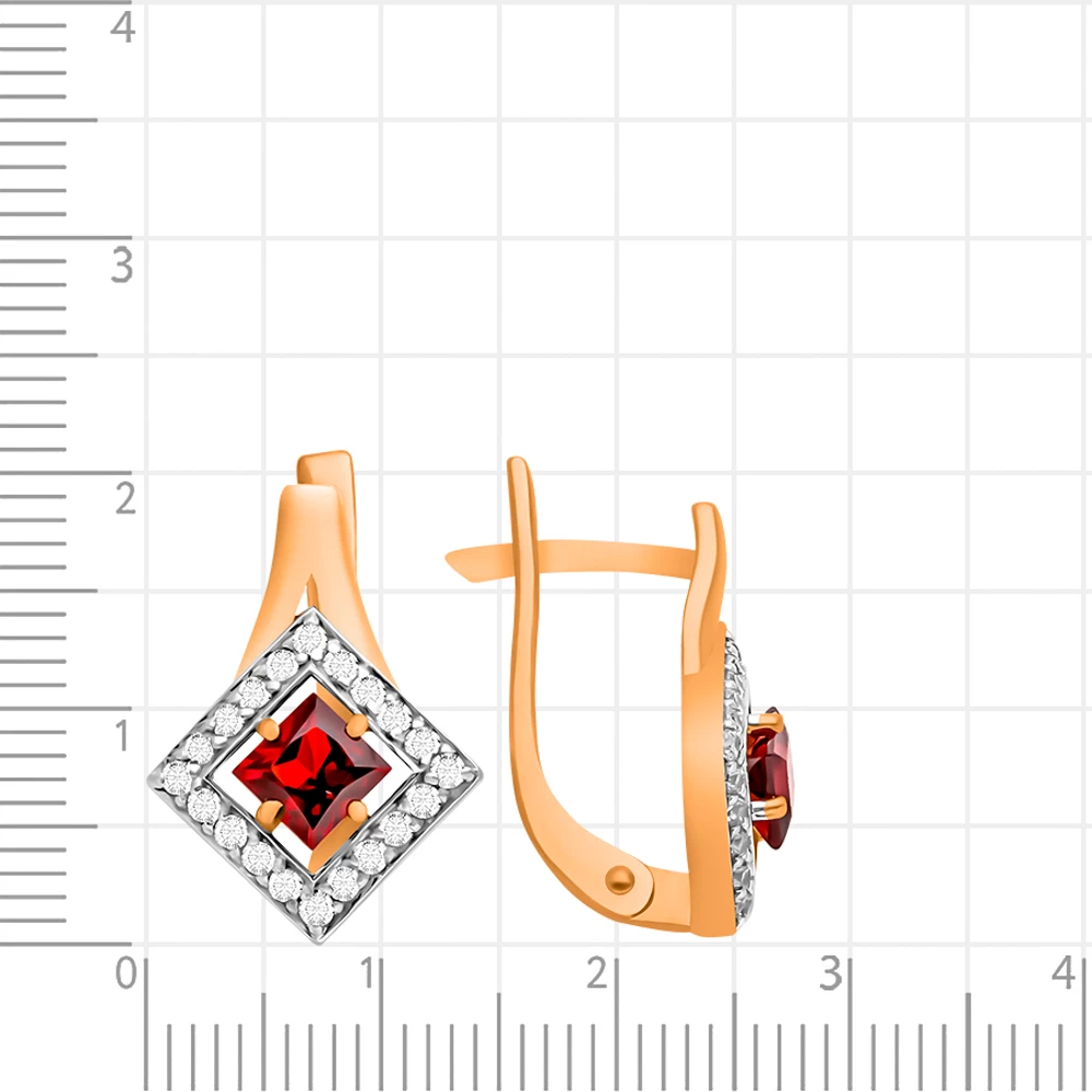 Серьги с гранатом и фианитами из красного золота 375 пробы 2