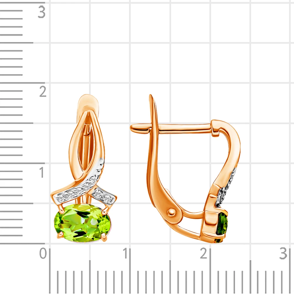 Серьги с хризолитом и фианитами из красного золота 375 пробы 2