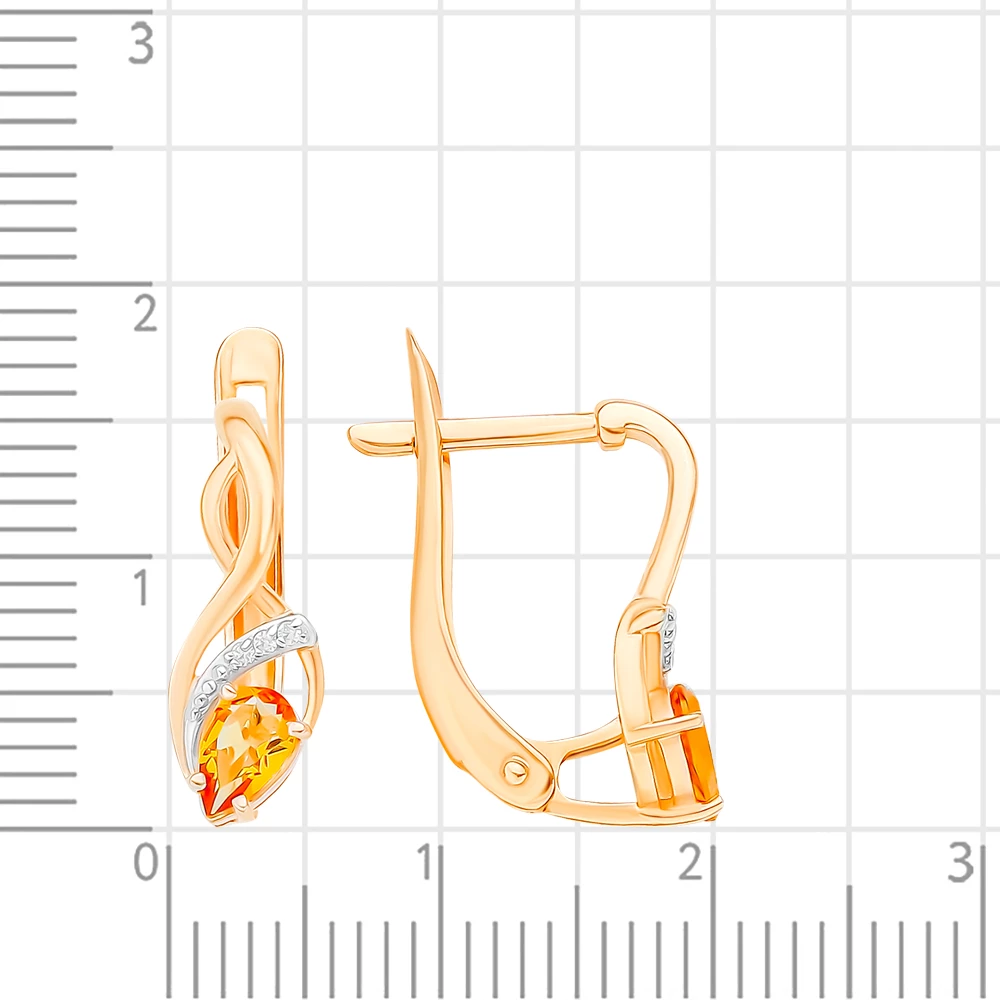 Серьги с цитрином и фианитами из красного золота 375 пробы 2