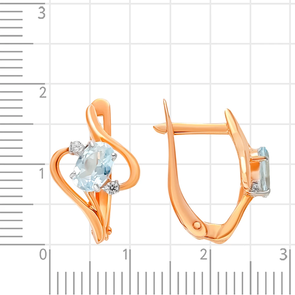 Серьги с топазом и фианитами из красного золота 375 пробы 2