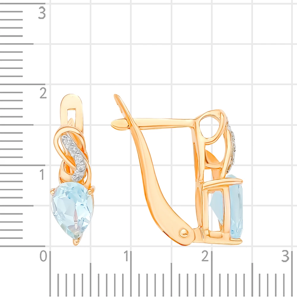 Серьги с топазом и фианитами из красного золота 375 пробы 2
