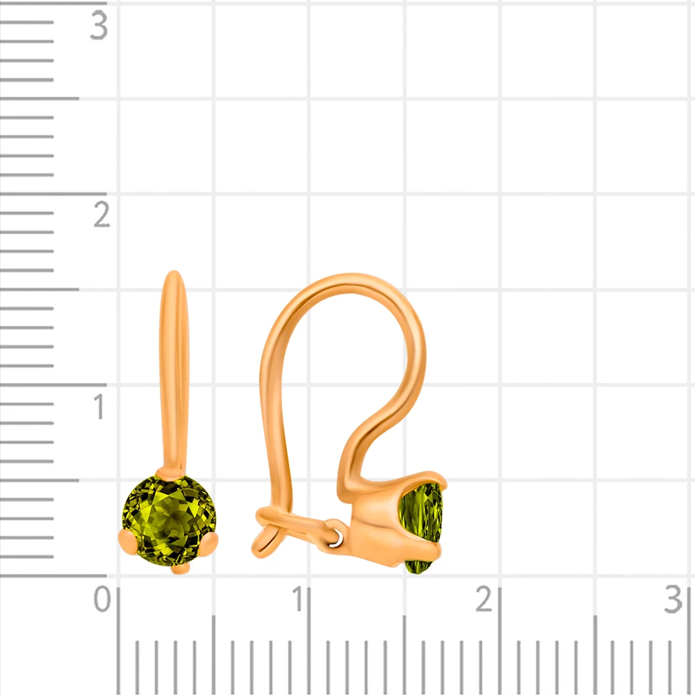Серьги с хризолитами из красного золота 585 пробы 2