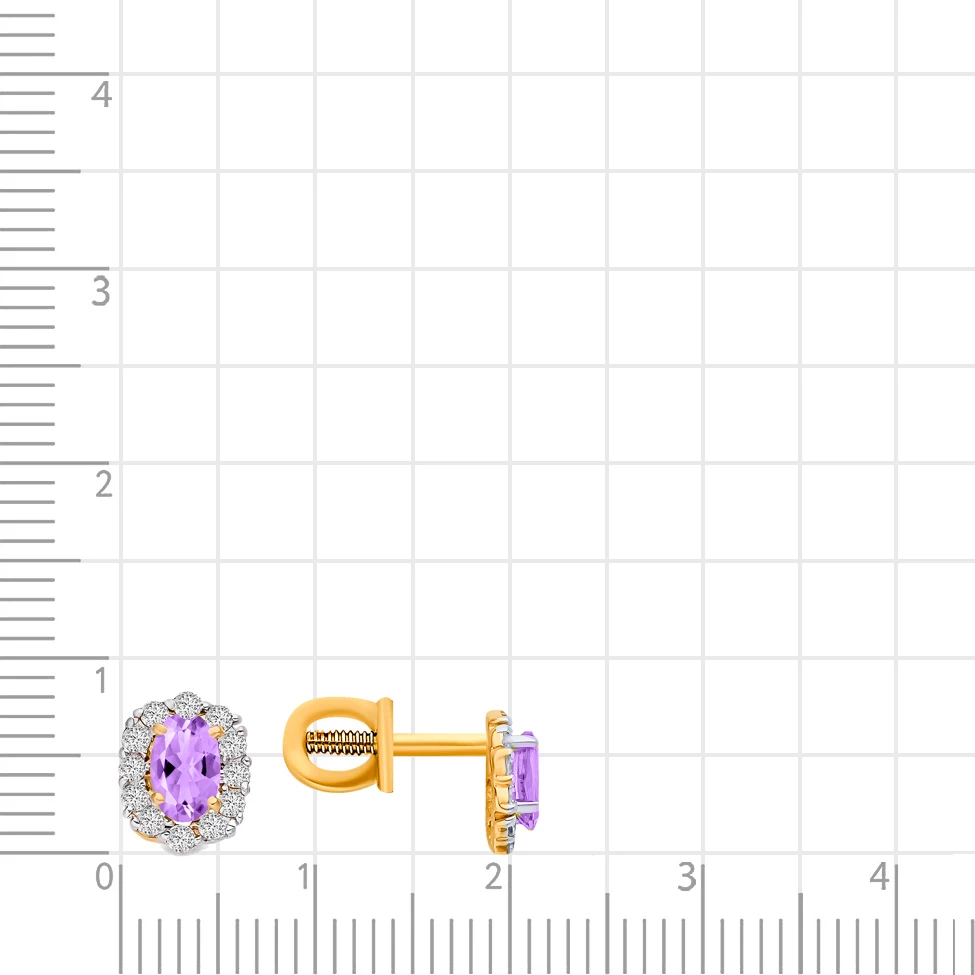 Серьги с аметистом и фианитами из красного золота 375 пробы 2