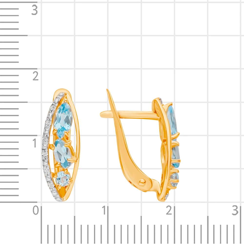 Серьги с топазом и фианитами из красного золота 375 пробы 2