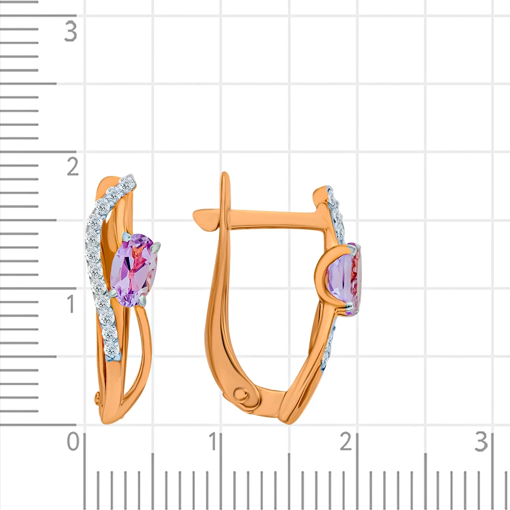 Серьги с аметистом и фианитами из красного золота 375 пробы 2