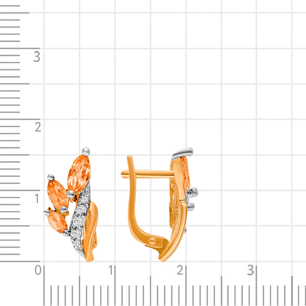 Серьги с цитрином и фианитами из красного золота 585 пробы 2