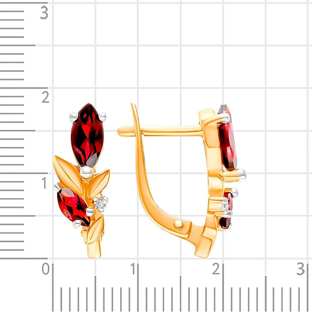 Серьги с гранатом и фианитами из красного золота 585 пробы 2