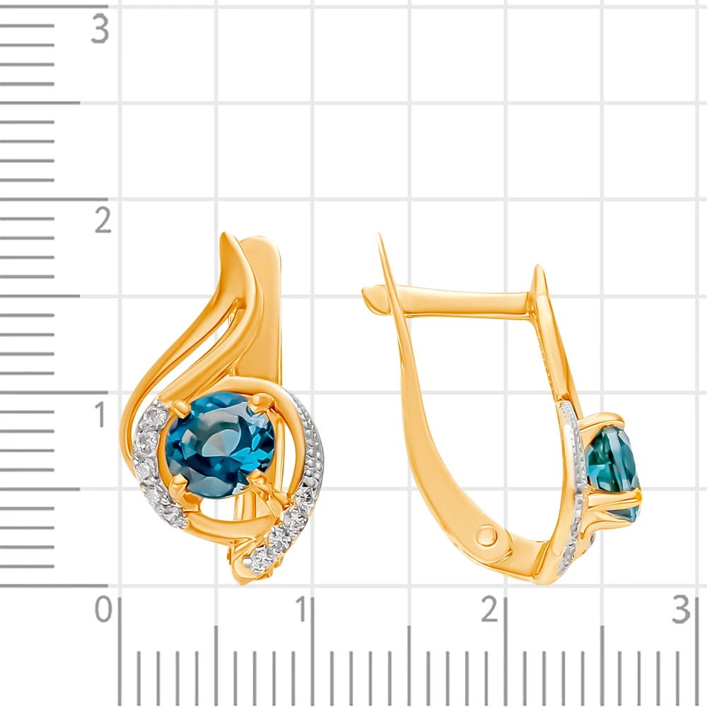 Серьги с топазом лондон и фианитами из красного золота 375 пробы 2