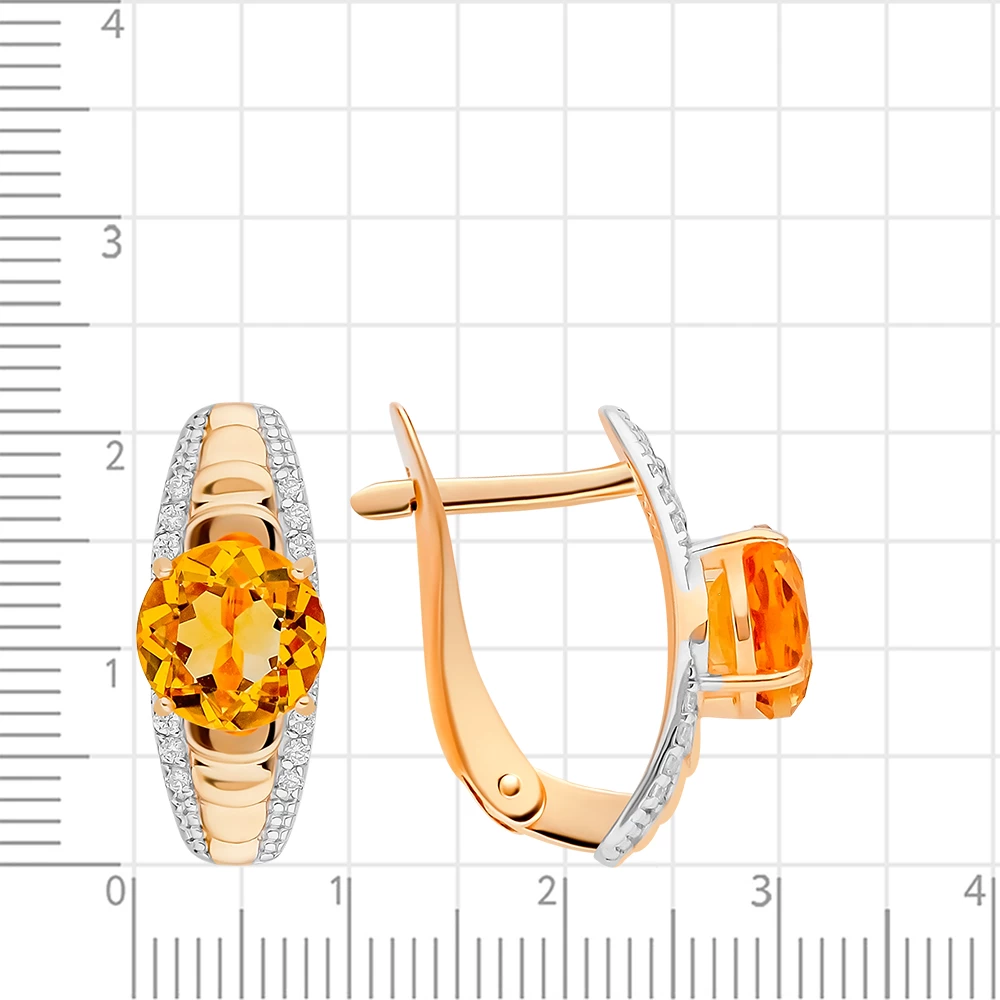 Серьги с цитрином и фианитами из красного золота 375 пробы 2