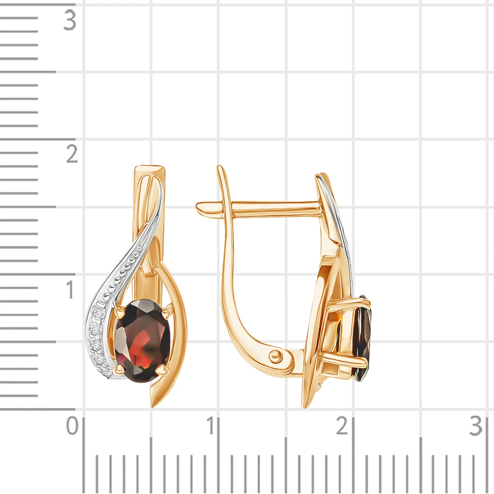 Серьги с гранатом и фианитами из красного золота 585 пробы 3