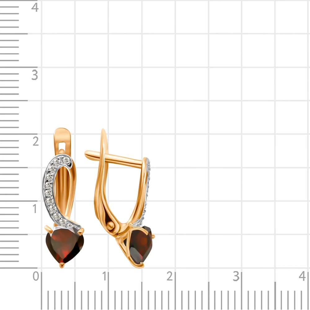 Серьги с гранатом и фианитами из красного золота 585 пробы 3