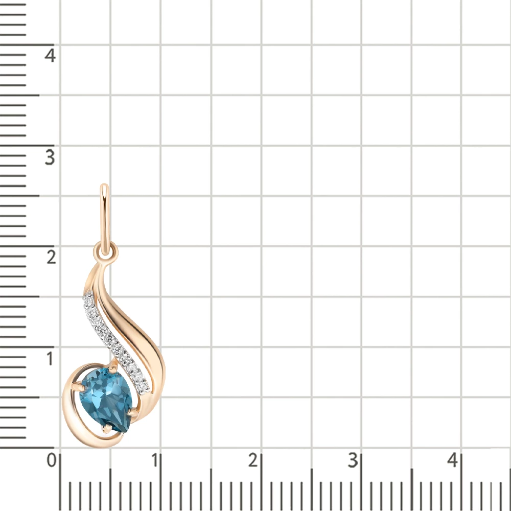 Подвес с топазом лондон и фианитами из красного золота 585 пробы 2