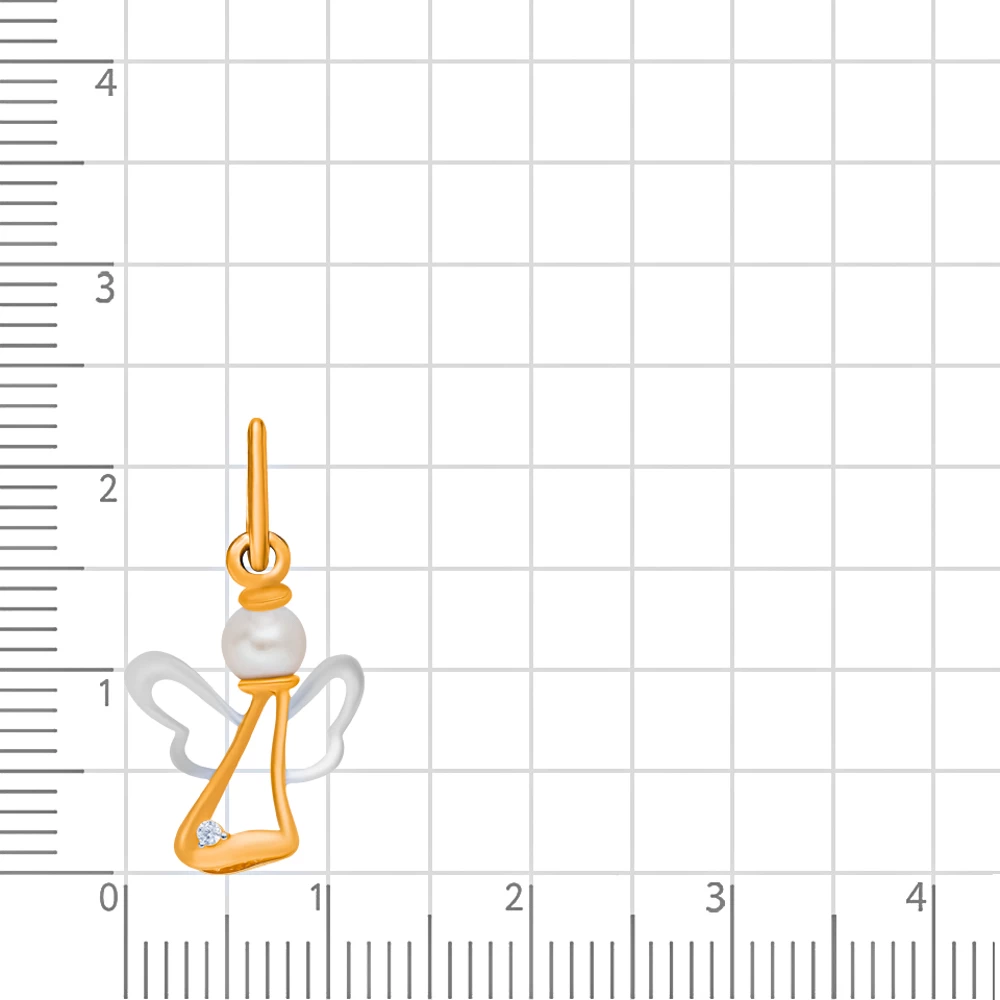 Подвес с культивированным жемчугом и фианитом из красного золота 585 пробы 2