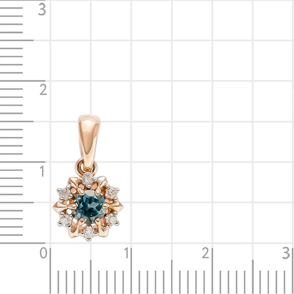 Подвес с топазом лондон и фианитами из красного золота 585 пробы 2