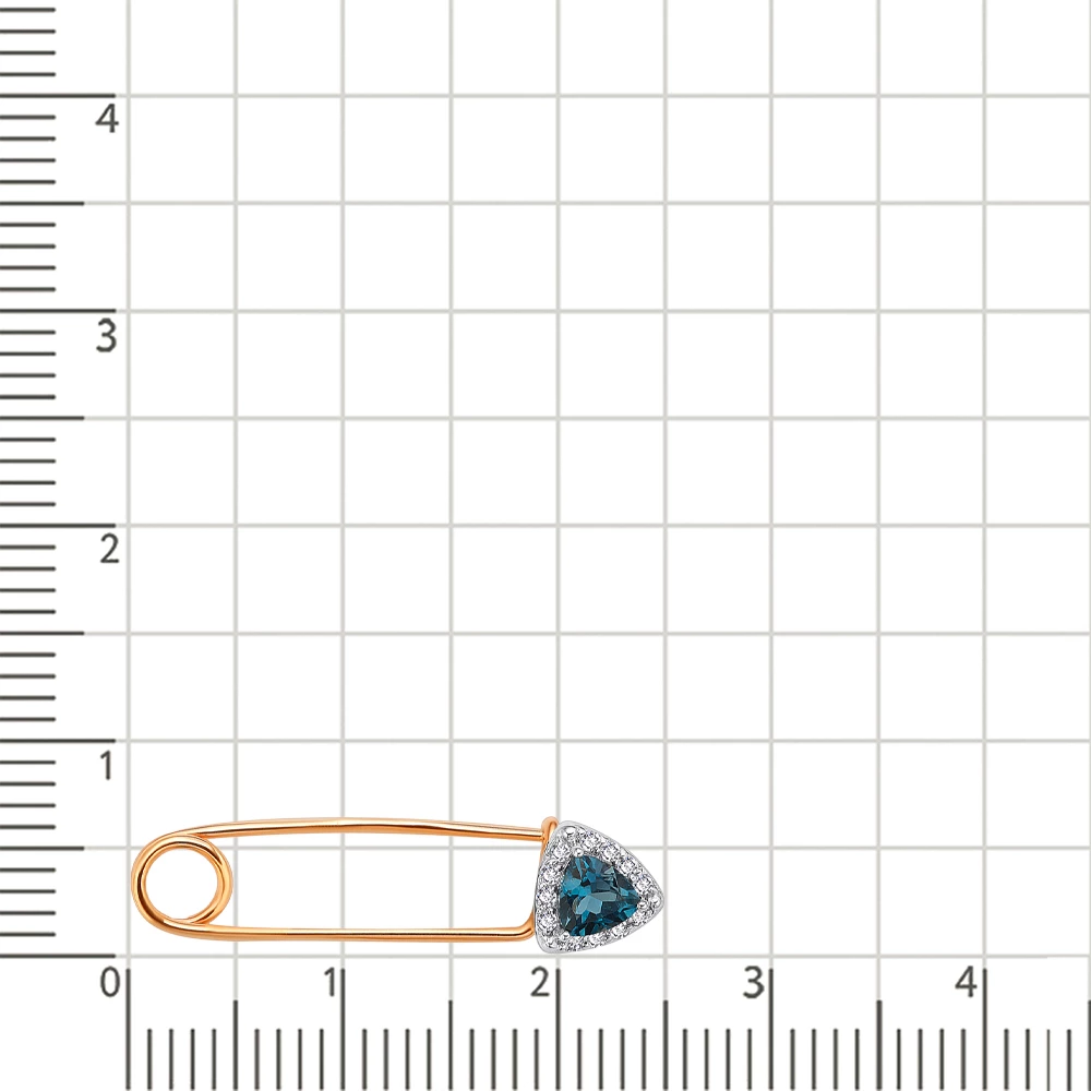 Булавка с топазом лондон и фианитами из красного золота 585 пробы 2