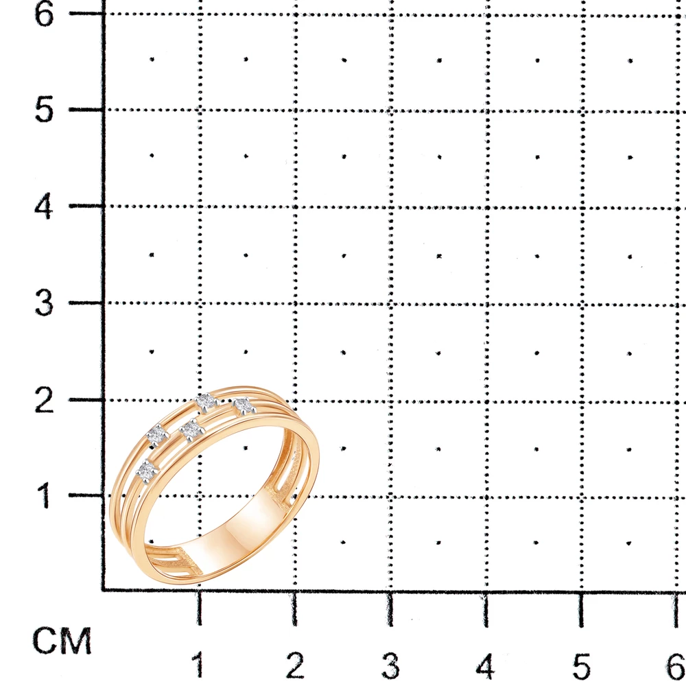 Кольцо с фианитами из красного золота 585 пробы 2