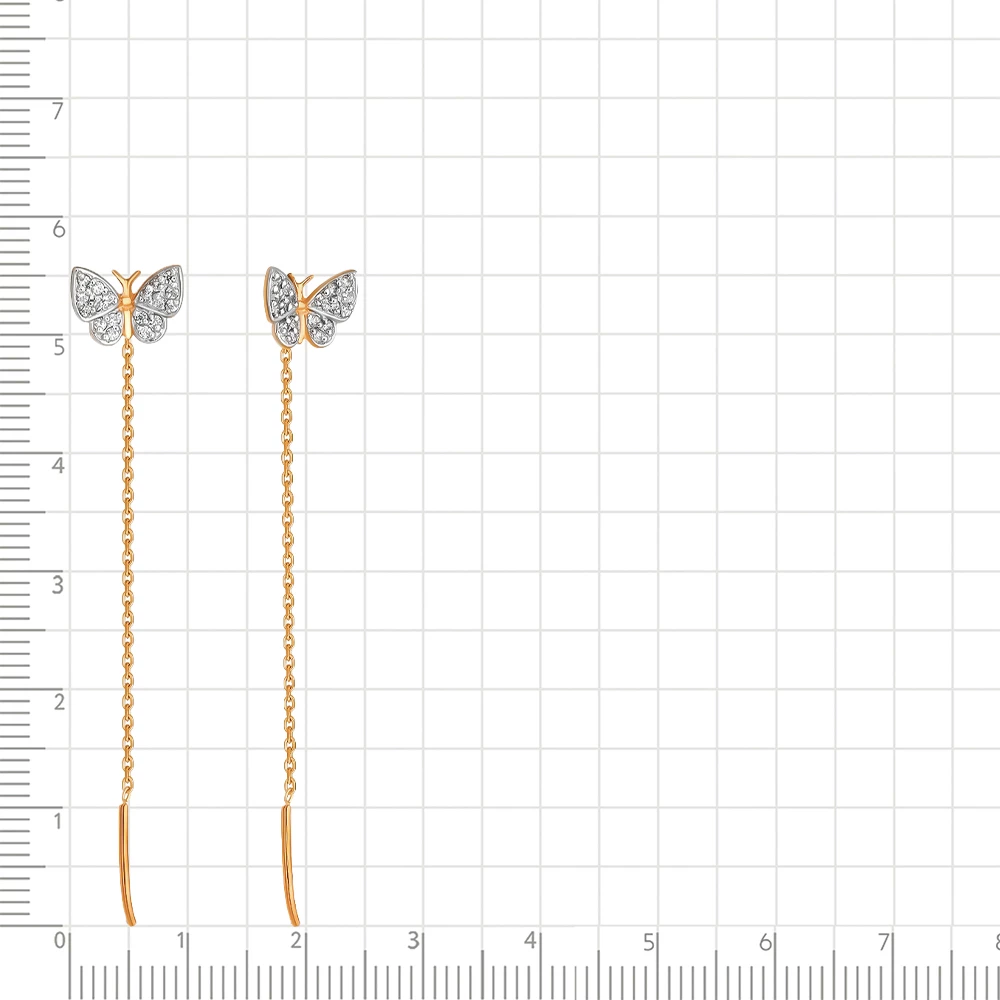 Серьги  Бабочка с фианитами из красного золота 375 пробы 2