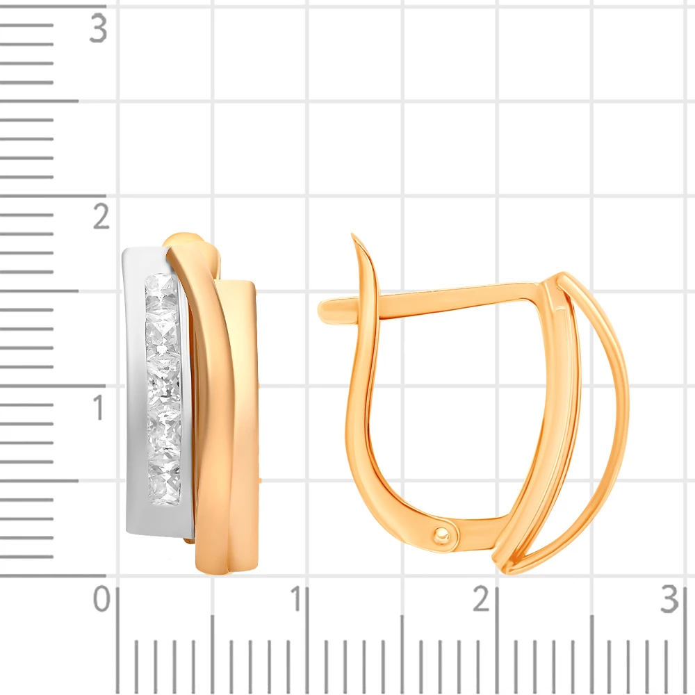 Серьги с фианитами из комбинированного золота 585 пробы 2