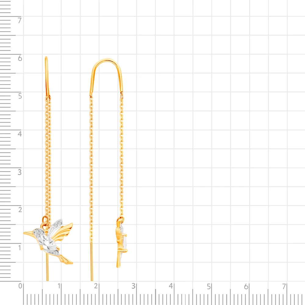 Серьги  Птица с фианитами из красного золота 375 пробы 2