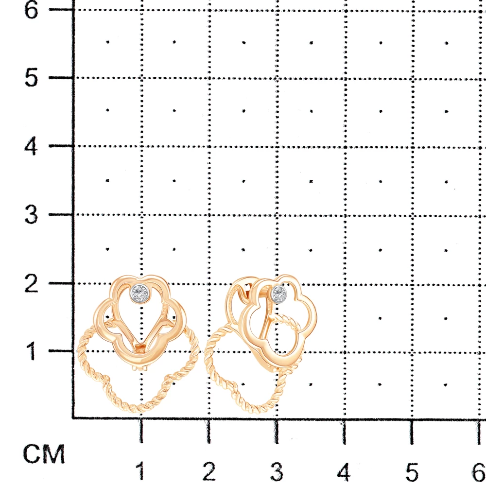 Серьги с фианитами из красного золота 585 пробы 3