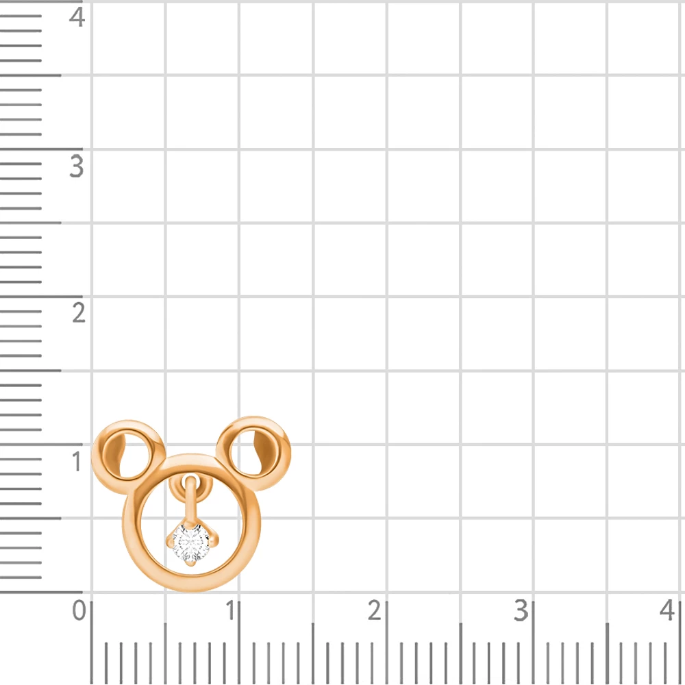 Подвес  Мышь с фианитом из красного золота 585 пробы 2