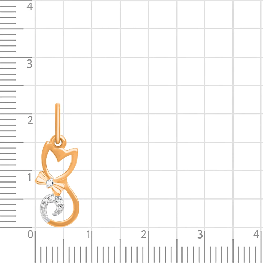 Подвес  Кошка с фианитами из красного золота 585 пробы 2