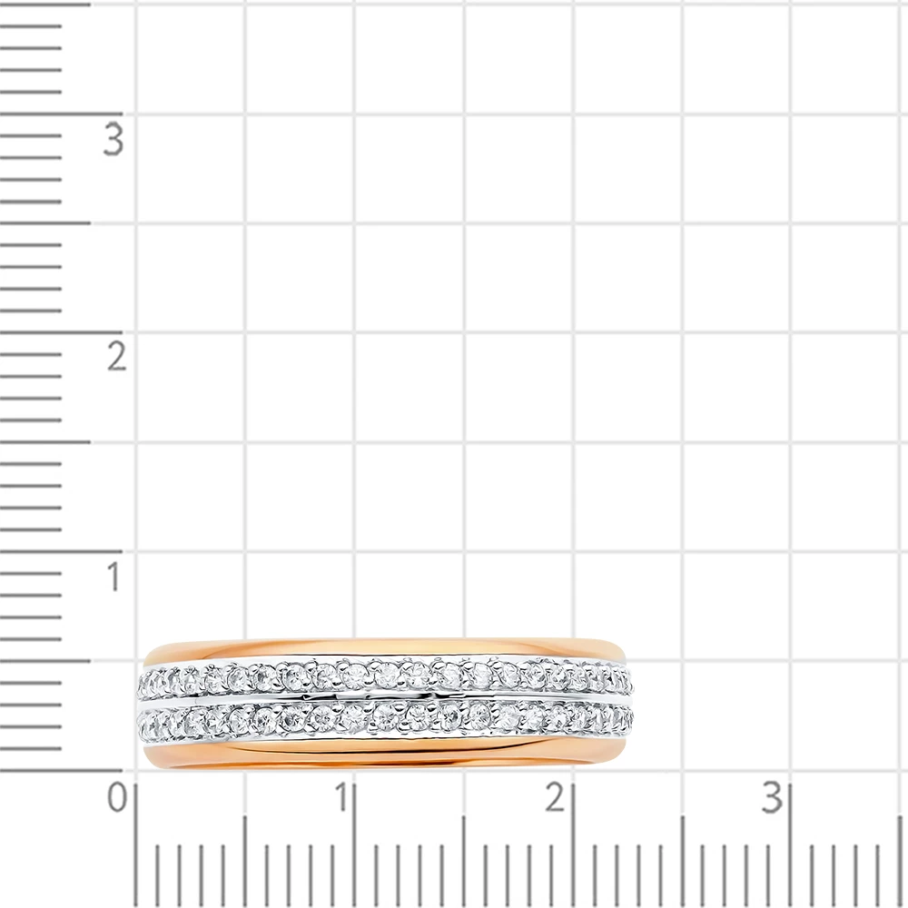 Кольцо обручальное с фианитами из комбинированного золота 585 пробы 2