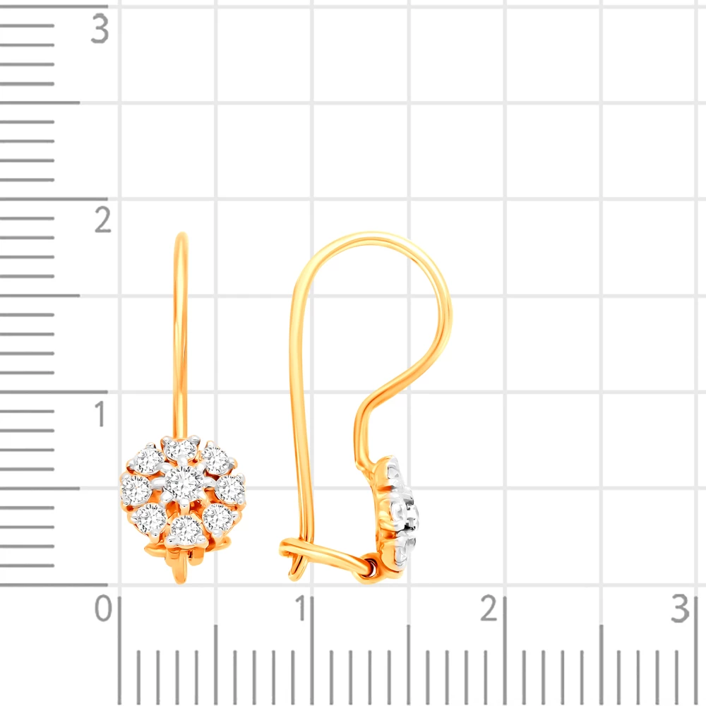 Серьги детские с фианитами из красного золота 585 пробы 2