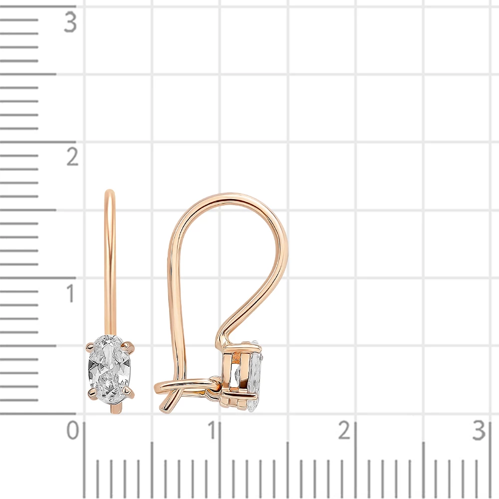 Серьги детские с фианитами из красного золота 585 пробы 2
