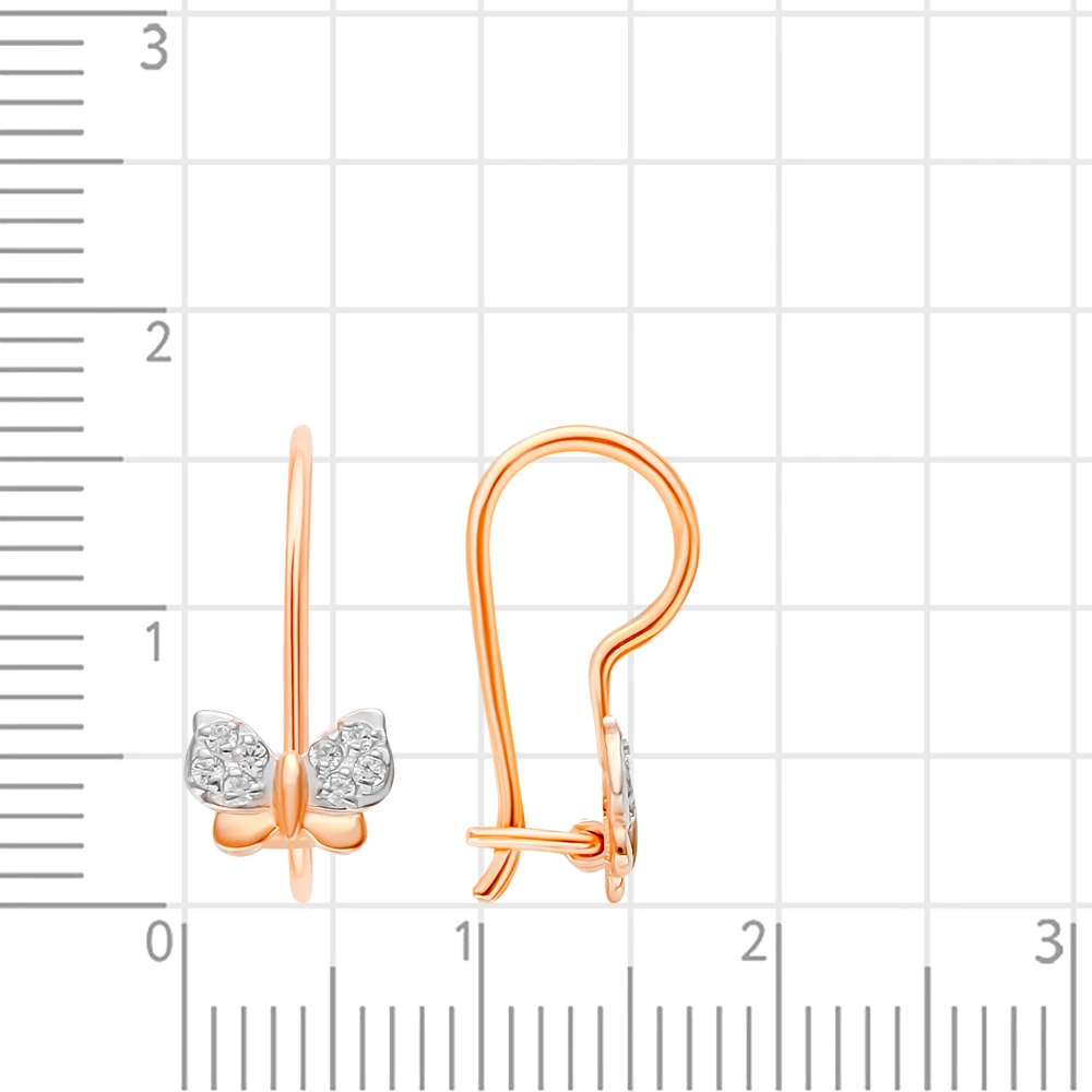 Серьги  Бабочка детские с фианитами из красного золота 375 пробы 2