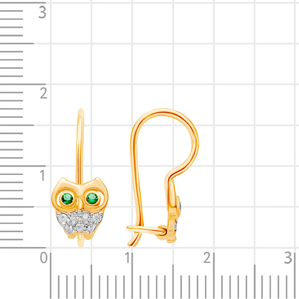 Серьги  Сова детские с фианитами из красного золота 375 пробы 2