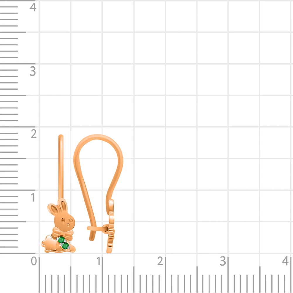 Серьги  Заяц детские с фианитами из красного золота 375 пробы 2