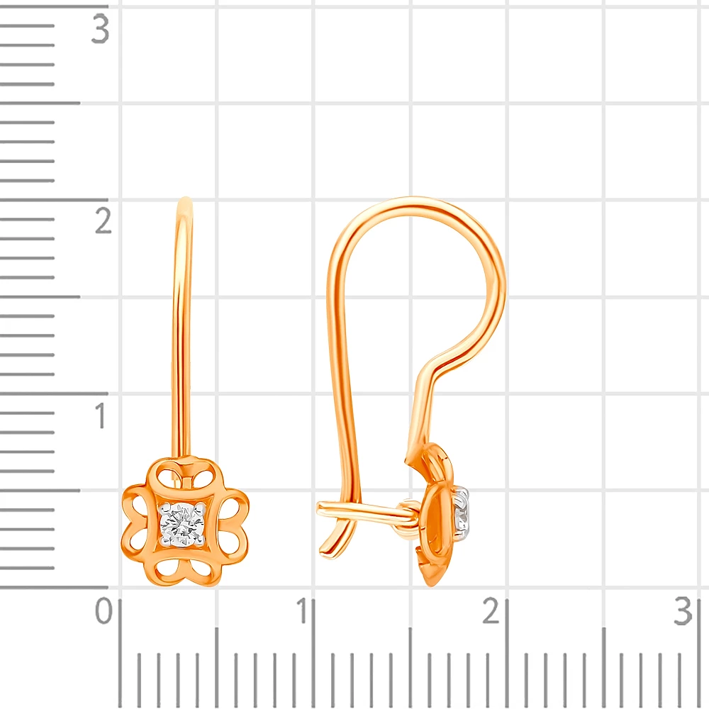Серьги детские с фианитами из красного золота 375 пробы 2