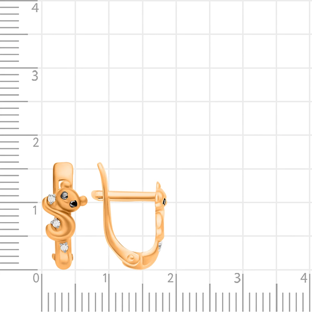 Серьги  Панда детские с фианитами из красного золота 375 пробы 2