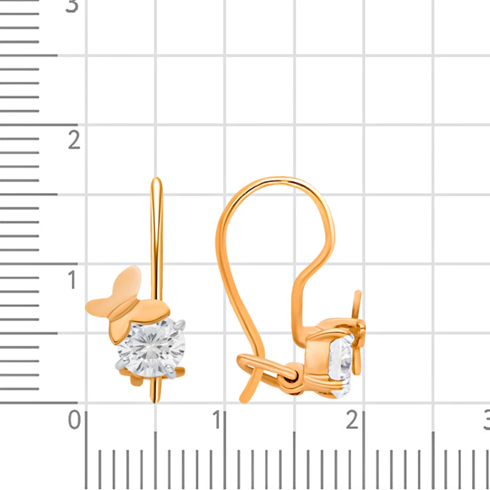 Серьги  Бабочка детские с фианитами из красного золота 585 пробы 2