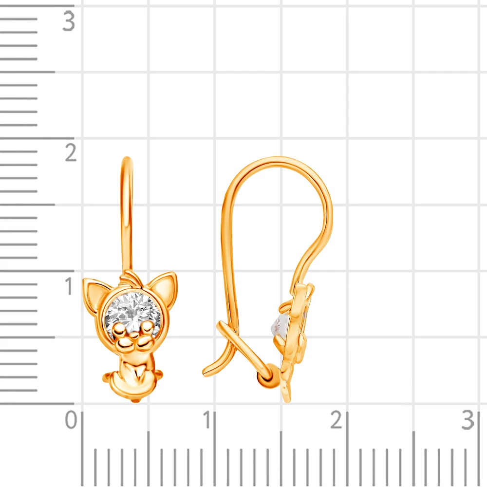 Серьги  Кошка детские с фианитами из красного золота 375 пробы 2