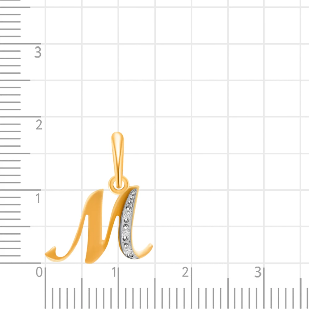 Подвес  Буква М с фианитами из красного золота 375 пробы 2