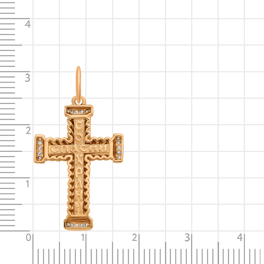 Крестик с фианитами из красного золота 585 пробы 2