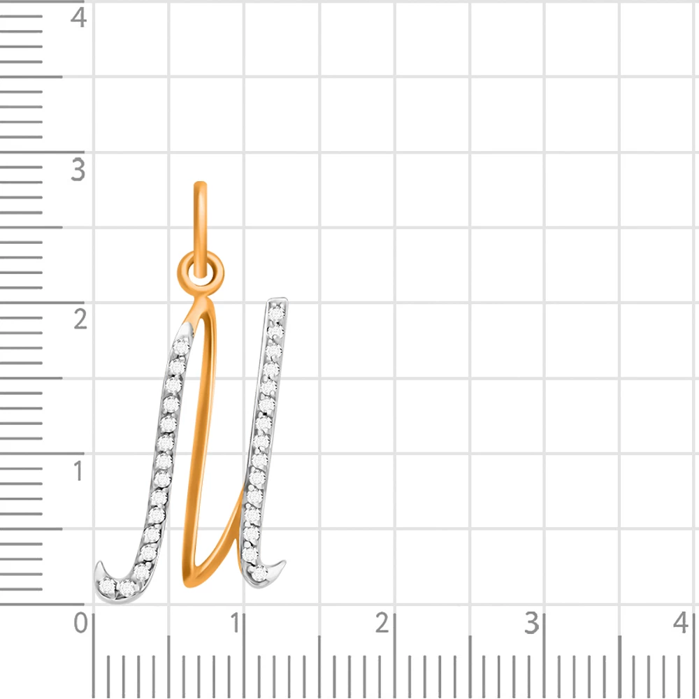 Подвес  Буква М с фианитами из красного золота 375 пробы 2
