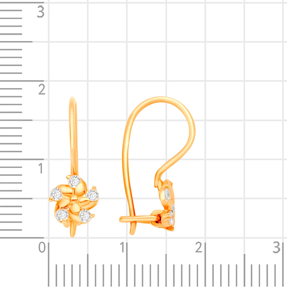 Серьги детские с фианитами из красного золота 375 пробы 2