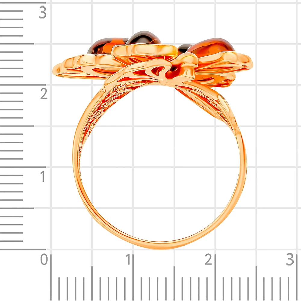 Кольцо  Бабочка с янтарем из серебра 925 пробы 3