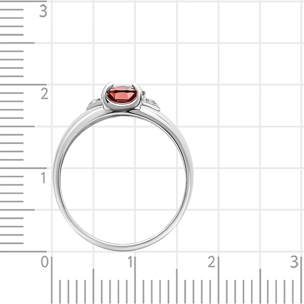 Кольцо с гранатом и фианитами из серебра 925 пробы 3